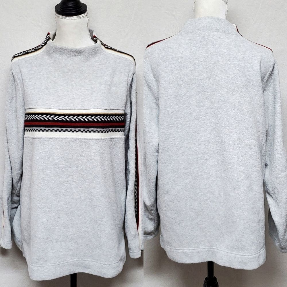 RETRO 90s/Y2K Catalina Gray Fleece Aztec Print Knit Striped Mock Neck Sweater